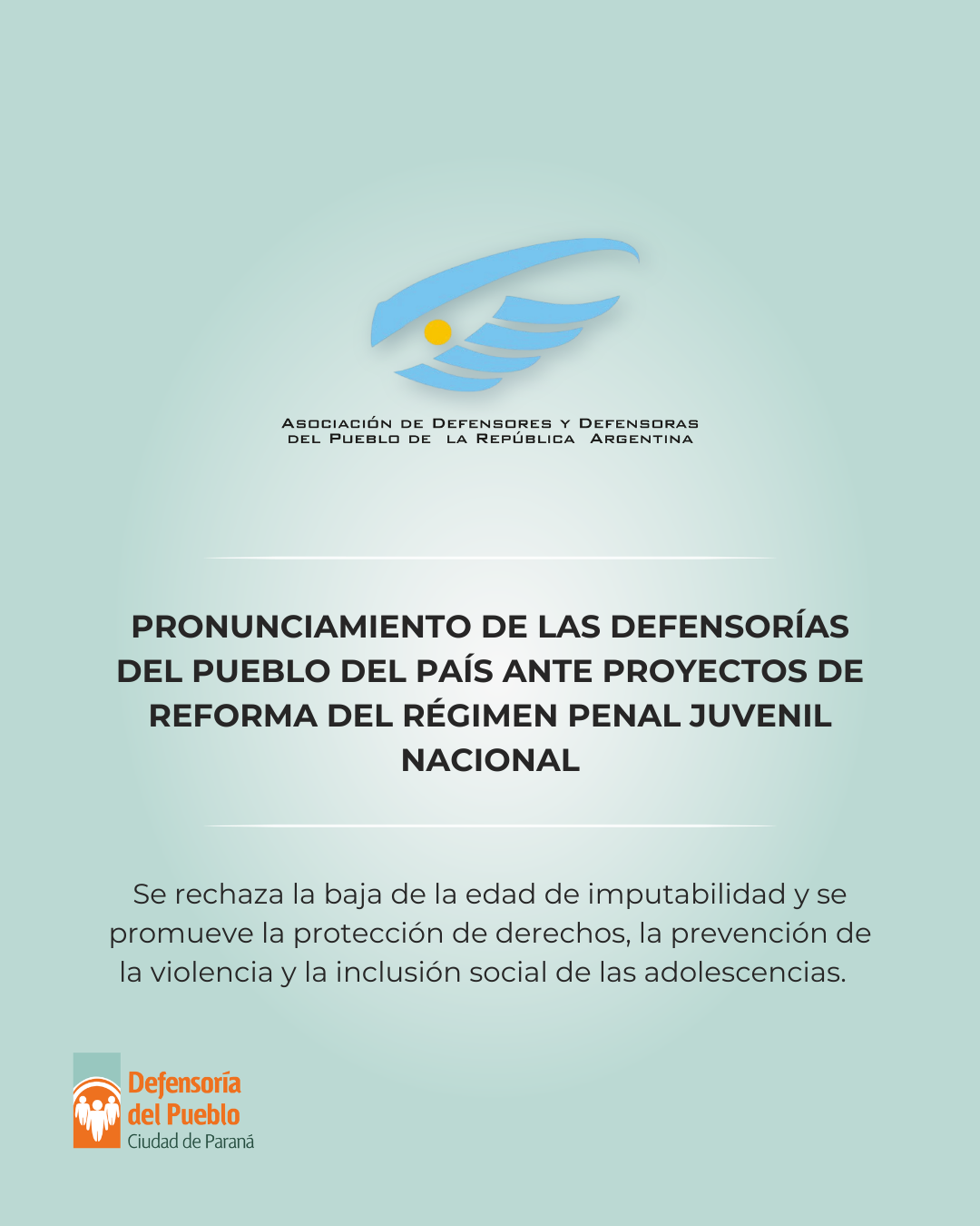 Pronunciamiento de las Defensorías del Pueblo del país ante los proyectos de reforma del Régimen Penal y Juvenil nacional