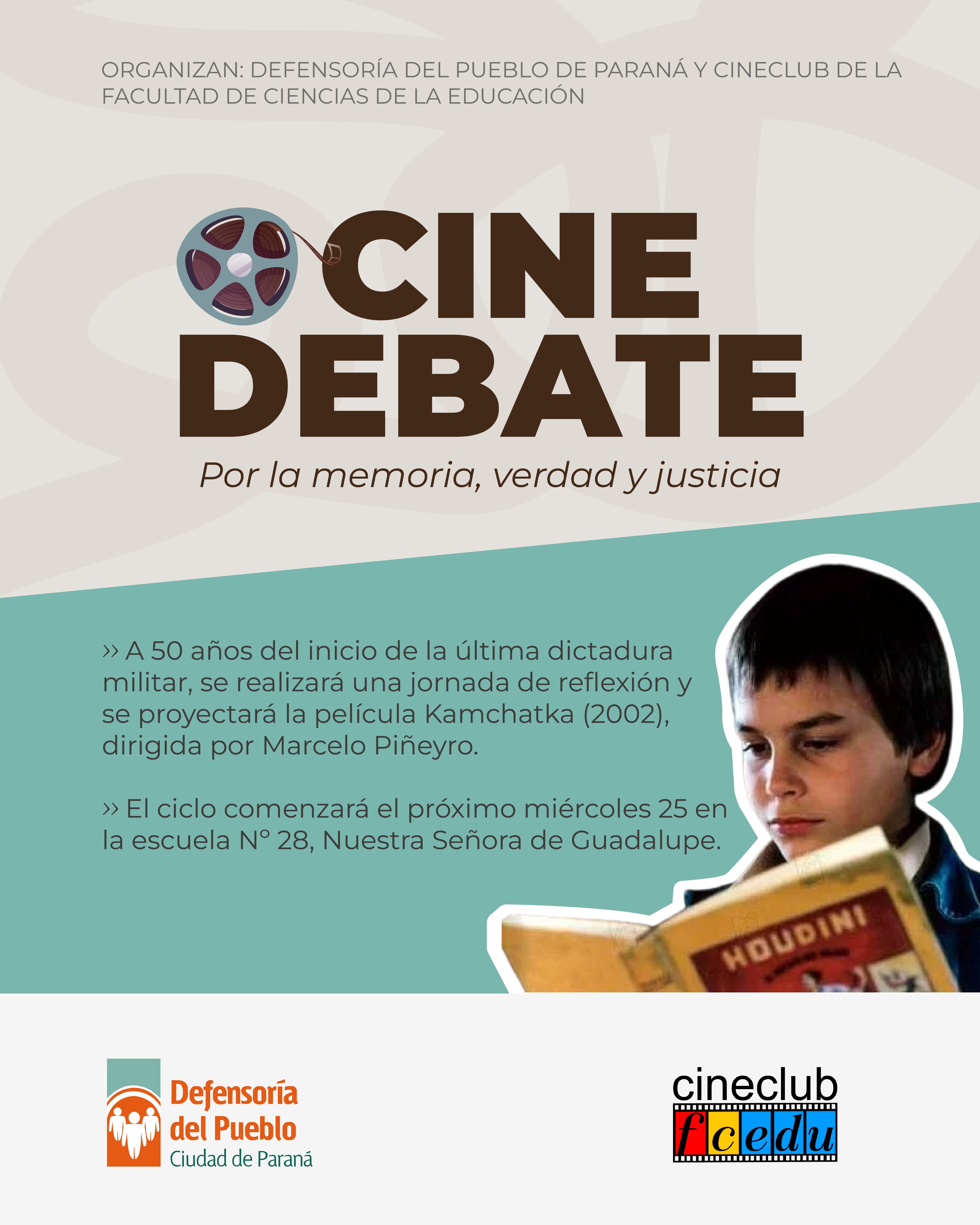 La Defensoría del Pueblo organiza un ciclo de cine debate en escuelas por el Día de la Memoria