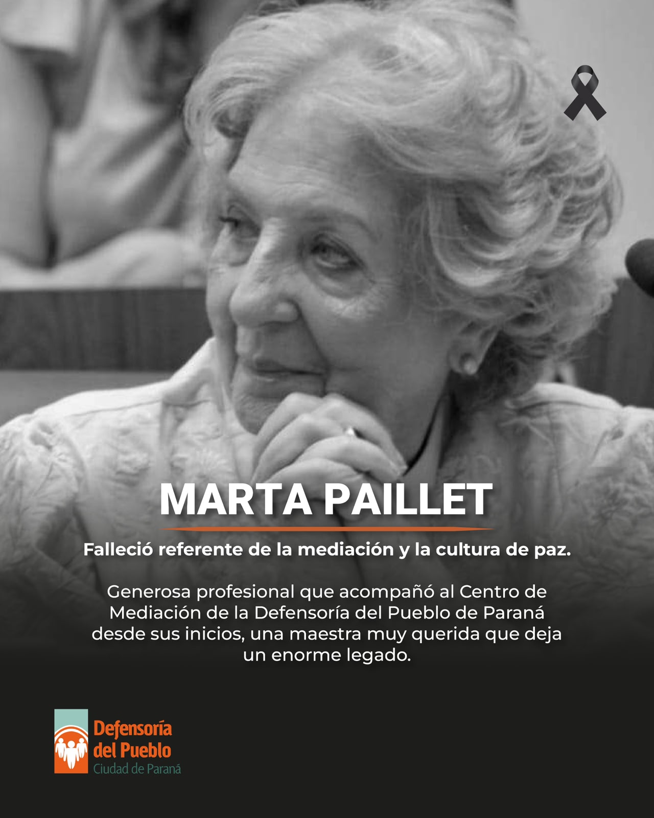 Pesar por el fallecimiento de la mediadora Marta Paillet